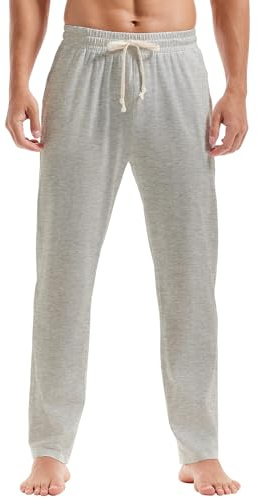 Amy Coulee lätta joggingbyxor, herr, bomull, ventilerande, sportbyxor, träningsbyxor, fritidsbyxor, långa yogabyxor med fickor, GRÅ, L