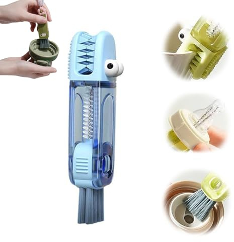 3 in 1 Cup Lid Gap Cleaning Brush, Multifunctional Bottle Cup Lid Detail Brush Straw Cleaner Tools, Portable Cup Lid Cleaner with Brush, Home Kitchen Cleaning Gadgets Tools (Blue A)