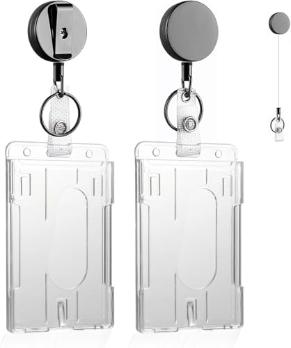 FZENeast 2 PACK Schlüsselanhänger Set, Retractable Schlüsselband ausziehbar mit Hartplastik Ausweishülle, Ausziehbarer Ausweishalter mit Einziehbarem Clip für Schlüssel und Namenskarten
