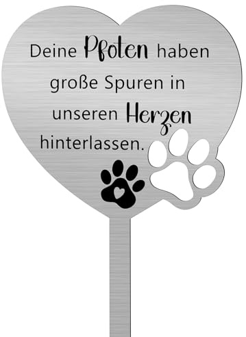 Namalu Piquet de Pierre Tombale pour Animal de Compagnie Plaque Commémorative en Métal avec Gravure Plaque Funéraire Imperméable Cadeau pour Propriétaire de Chat Chien(Pattes dans Cœur)