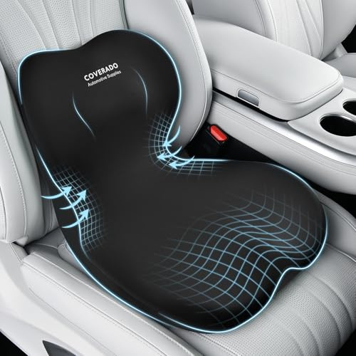 Coverado Sitzkissen und Lendenwirbelstützkissen einteilig für Bürostuhl und Autositz, Ergonomisches Memory-Schaum Rückenstütze Kissen, Ischias und Rücken und Tailbone Pain Relief Kissen