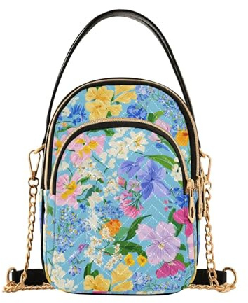 Spring Flowers Orchid Pansy Hyacinths Blue trendy cross body travel bag with multi pockets womens handbags for ladies