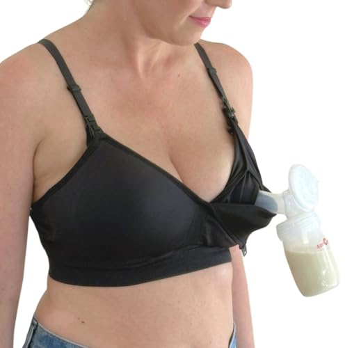 Supermom Silhouette with Light Fixed Pads, Pumping Bra Hands Free, Adjustable Pumping & Nursing Bra for All Breast Pumps Black