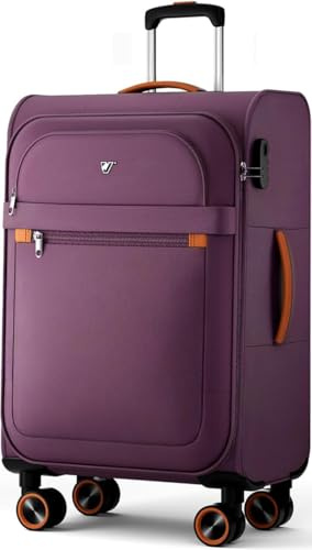 ABISTAB Weichschalenkoffer mittelgroß 66x44x28cm - Stoff Koffer Trolley - Leicht Reisekoffer mit 4 Rollen & Zahlenschloss, Handgepäck Koffer, 77 Liter, Rot