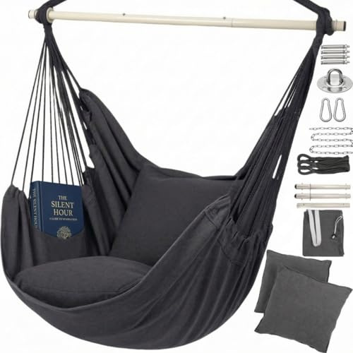 Hängesessel Outdoor Komplettset mit 2 Kissen & Montagezubehör, Hängesessel Outdoor für Balkon, Garten & Indoor, Bequem zum Lesen & Entspannen - GROWZELT