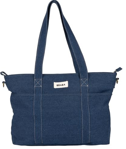 BÉABA, Madrid Modular 22L Changing Bag, Large Capacity Tote Bag, Baby Changing Bag for Mum & Dad with 11 Pockets, Insulated Pocket, Pushchair Attachment, Padded Changing Mat, Denim