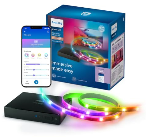 Philips Smart Lighting HDMI Sync Box with TV Backlight, RGBIC LED Strip for 40-50 TV, Sync with Movies, Music, HDMI 2.0, 4K at 60Hz, Connected by WiZ, Requires External Video Source