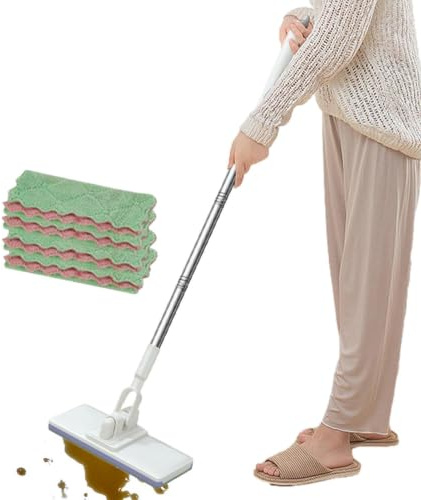 Mopp Med Klämma Med 5 tvättbara dynor långt handtag nollberöring