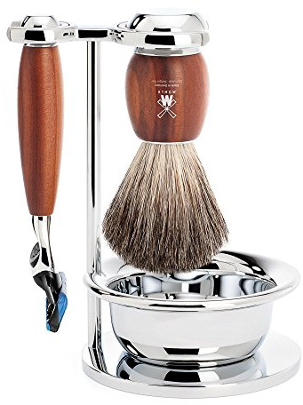 MÜHLE Rasierset mit Schale - Vivo Serie - Reines Dachshaar - kompatibel mit Gillette-Klingen - Pflaumenholz