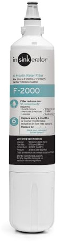 INSINKERATOR F-2000 Under Sink Water Filter Replacement Cartridge for Water Filtration System, VOCs and Lead Filter, 1 Count