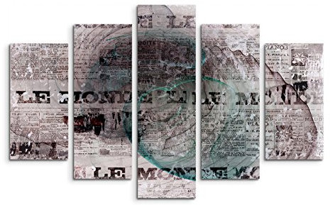 Paul Sinus Art 5 teiliges Wandbild auf Leinwand (Gesamt: H: 100cm B: 160cm) Keilrahmenbild Canvas Fotodruck Leinwandbild Leinwanddruck Kunstdruck Wandbild grau schwarz türkis Schrift