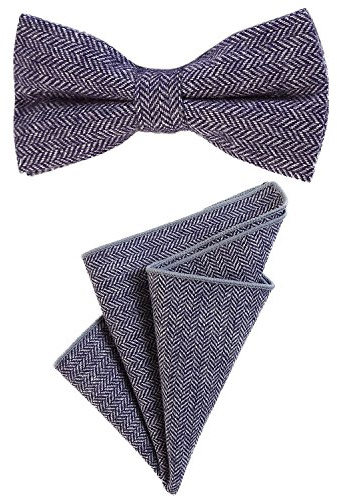 DonDon herrfluga 12 x 6 cm med matchande näsduk 23 x 23 cm båda gjorda av bomull i tweed-look blå rutig