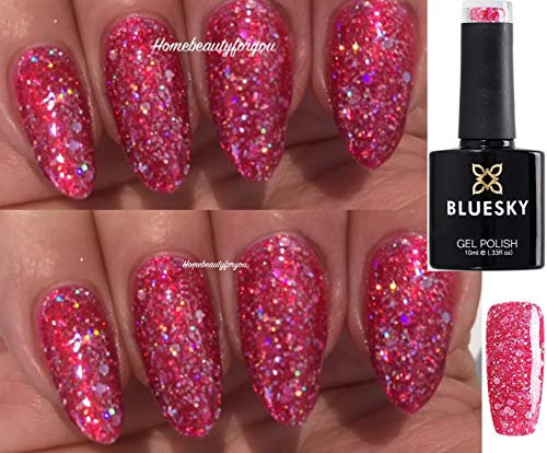 Bluesky Nail Gel Polish PINK GLITTER Hot Pink Diamond Glitter Sparkle Candy Floss BLZ05 UV LED Soak Off 10ml