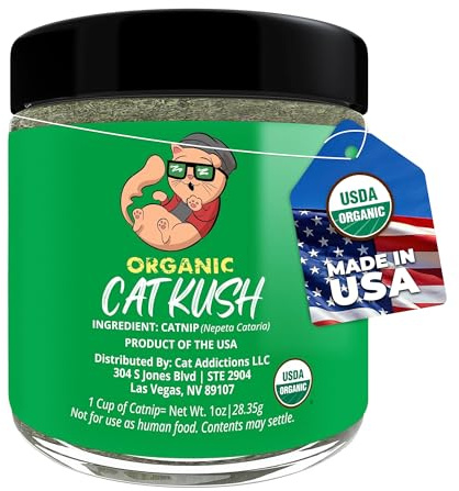 Organic Catnip by Cat Kush, Safe Premium Blend Perfect for Cats, Instilled with Maximized Potency your Kitty is Guaranteed to Go Crazy for! (1 Cup)