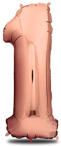 envami® Folienballon Zahl - Geburtstagsdeko Rosegold 100cm - Deko zum Geburtstag - Luftballon Zahlen Dekoration - Happy Birthday - Geburtstagsdeko Mädchen Rosegold - Fliegt mit Helium (Zahl 1)