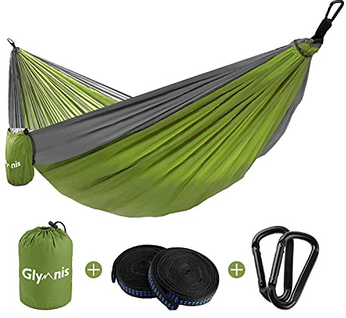 Glymnis Hängematte, Ultraleicht, 300 kg, 275x140 cm, Camping Garten | 210T Taft Atmungsaktiv, 2 Karabiner und Gurte, Waschmaschinenfest, Tragetasche, Geeignet Camping Reisen Outdoor