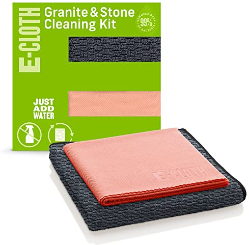 E-Cloth Granite & Stone Cleaning Kit, Premium Microfiber Cleaning Cloth, Ideal Cleaner and Polish for Granite, Marble and Other Stone Countertops, 100 Wash Guarantee, 2 Cloth Set