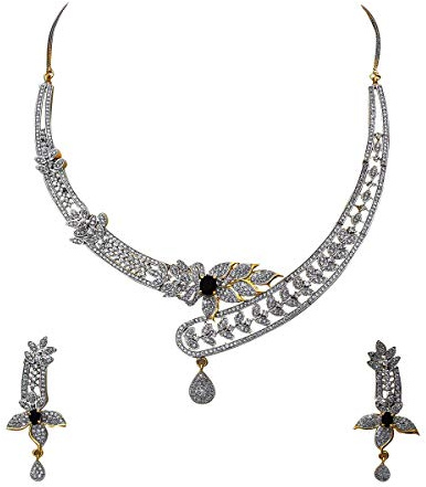 JewelryOnClick Collar con pendientes de gota para mujeres y niñas, juego de joyas tradicionales indias, collares de piedra, chapados en oro, cadena chapada en plata, joyería multiusos, Piedra, Ónix