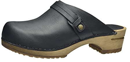Sanita Ursana offener Clogs | Original handgemacht | Leder-Holzclogs für Damen | Schwarz | EU 37