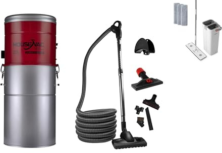 HouseVac Zentralstaubsauger HV-755ST-35H + Premium-Reinigungszubehör-Kit 10.5m zur Reinigung Ihres Hauses Saugkraft 755 AirWatts Ametek Motor-1700W 2 Turbinen Soft Start/Stop Hybridzyklonfiltration