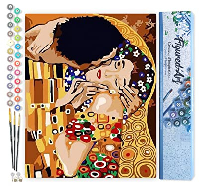 Figured'Art Pintar por Numeros Adultos El Beso Abstracto - Manualidades pintura acrilica Kit Cuadro DIY completo - 40x50cm sin bastidor