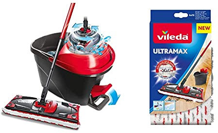 Vileda Ultramat Turbo Komplett Box Bodenwischer Set & Ultra max Bodenwischer, Polyester, Weiß/Rot, 46 x 14,1 x 1,5 cm