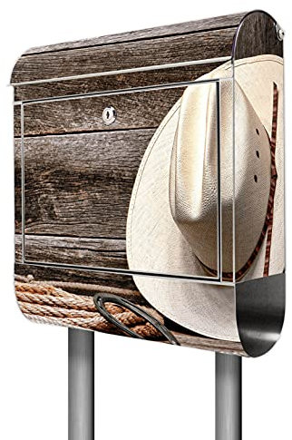 banjado® Briefkasten mit Standfuß Motiv Linedance Set - Stand Briefkasten Edelstahl mit Zeitungsfach - Postbox/Postkasten A4 Einwurf inkl. Montagematerial & 2 Schlüssel