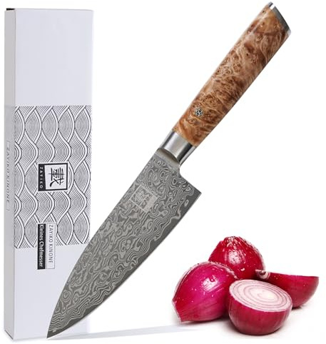 zayiko Kinone Premium Kleines Chefmesser - 16 cm Klinge aus 67 Lagen echtem Damaststahl, ergonomischer Birkenwurzelholzgriff, ideal für Profi- und Hobbyköche, inklusive eleganter Geschenkbox