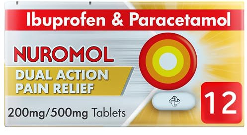 Nuromol Pain Relief Ibuprofen and Paracetamol Tablets, 12 Pack, Migraine Relief, Headache Relief, Joint, Period, Flu Tablets, Powerful Painkillers, Paracetamol, Pain and Fever