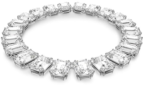 Swarovski Millenia Halskette, Übergroße Kristalle, Oktagon-Schliff, Weiß, Rhodiniert