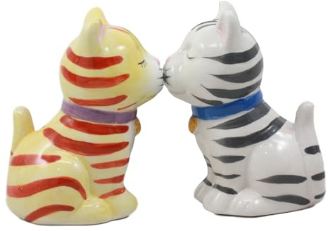 Ebros Gift Kissing Salière et poivrière en céramique Motif chat tigré rayé orange et gris 8,3 cm de hauteur