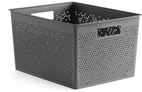 Tatay Cesta Almacenaje Plastico 20 L Bohol | Caja Organizadora | Ventilación Óptima | Sistema Modular Apilable | Asas Integradas | Plástico Reciclado Libre BPA | 30x39x21,5 cm, Gris