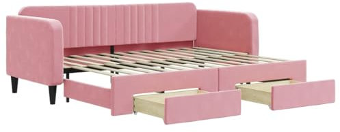 vidaXL Tagesbett, Sofabett Ausziehbar mit Schubladen, Gästebett Schlafsofa für Schlafzimmer Wohnzimmer, Sofa Ausziehbett, Rosa 80x200cm Samt