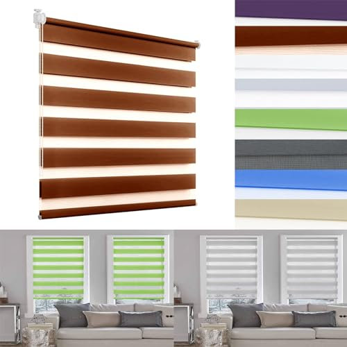 Verdunklungsrollo Klemmfix 45 x 90 cm Sonnenschutz Blickdicht Sonnenschutzrollo Zebrarollo Seitenzugrollo Bequeme Montage für Fenster & Türen, Braun