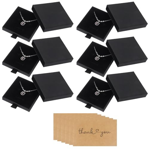 6 Stück 8× 8× 1,7 cm Keine Geschenkbox mit Karten Halskette Armband Schmuckschachtel mit Deckel, Geschenkschachtel für Ohrringe, Halskette, Armband(Schwarz)