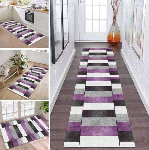 Teppich Läufer Lang Flur Küche rutschfest Waschbar Küchenläufer 60X100CM Rosa Lila Grau Weiß Schwarz Teppichmatten Polyester Korridor Teppichläufer Flur Wohnzimmer Schlafzimmer Schmutzfangmatte