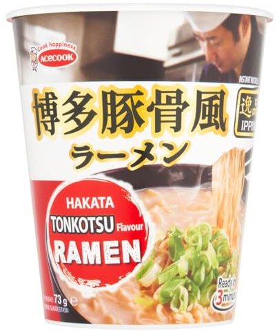 ACECOOK Ramen Instantaneo Tonkotsu - Fideos Japoneses Hakata, 73 g | Caldo cremoso estilo Hakata, sin colorantes ni conservantes artificiales - listo en 3 minutos