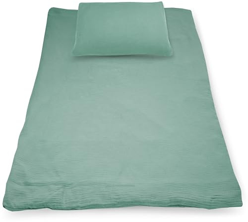 PinkZebra Set Kinderbettwäsche 100% Bio-Baumwolle-Musselin 100 x 135 cm + 40 x 60 cm,Bettwäsche für Mädchen & Jungs, GOTS-Zertifizierung, Made in EU, Smaragd