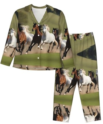 YYHWHJDE ensemble de pyjama gilet pour femme Chevaux en galop Taille : le tissu est doux, respirant et doux pour la peau