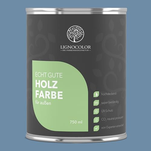 Lignocolor Holzfarbe Außen matt | wetterfeste Farbe für den Außenbereich (Taubenblau matt, 750ml) | hochdeckend & hochbeständig