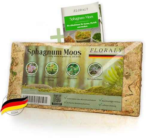 FLORALY 200g Premium Sphagnum-Moos für Pflanzen | geeignet für Orchideen, Bromelien, Terrarium oder Schildkröte UVM. | besonders langlebiges Torf-Moos, Peat Moss Sphagnum-Moss für Pflanzen lebend