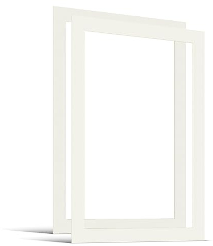 JUNOMI® 2X Passepartout 50x70 cm Außenmaß für Bildformat DIN A2, Cremeweiß | Für Bilderrahmen 50x70 cm, Bildformat DIN A2 (42x59,4 cm), Schrägschnitt, 1,5 mm Karton
