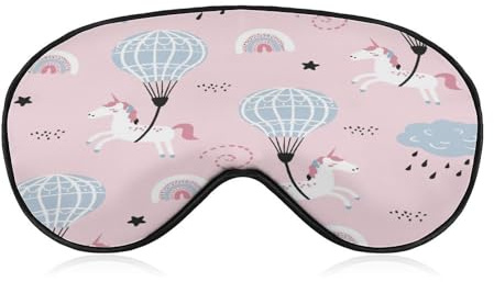 Schlafmaske, Einhorn-Ballon, Seide, Augenschutz, weiche Satin-Augenbinde, elastisches Band, Nacht-Augenschutz, Reise-Nickerchen für Damen und Herren