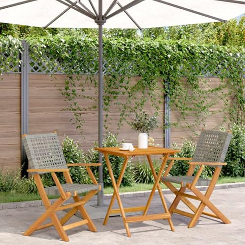 ZEYUAN 3-TLG. Bistro-Set Grau Poly Rattan und Massivholz, Gartenset Tisch Und Stühle, Balkon Möbel Für Kleinen Balkon, Terrassenmöbel, Balkonset, Balkonmöbel, Möbelsets - 3281803