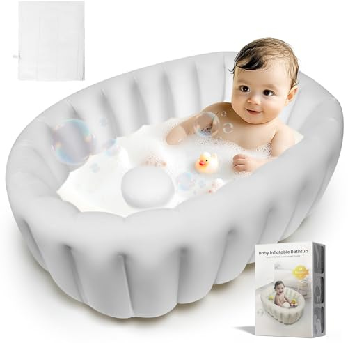Inflatable Baby Bath, Portable Foldable Travel Bath Tub, Collapsible Non-Slip Infant Bath Tubs Baby Essentials for Newborn Mini Air Swimming Pool Bathtubs for Toddler Boys and Girls 0-12 Months