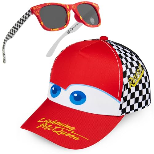 Get Trend solglasögon baseballkeps set för barn andningsbar justerbar sommarhatt solhatt UV400 barn solglasögon sommar resor nödvändigheter, Röd/vit blixt McQueen, one size