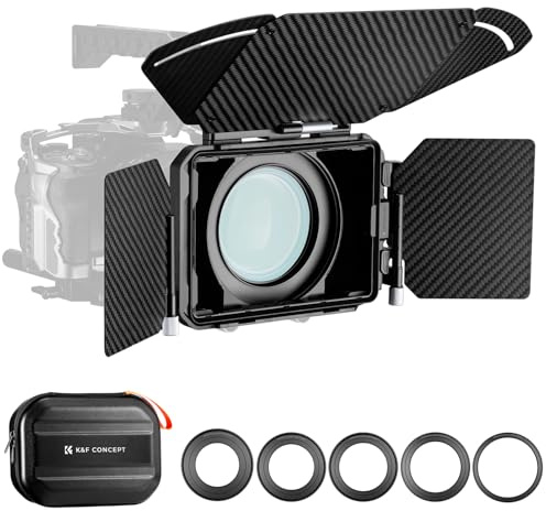 K&F CONCEPT Matte Box Carbone avec Plateau à Drapeau en Kit Supérieur | 2 Panneaux latéraux, Cadre de Filtre Carré 4x5.65, 5 Bagues Adaptateurs 67/72/77/82/95mm，Sac，Solide et robuste,FM704