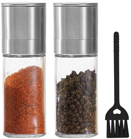 HENGBIRD Molinillo de sal y pimienta, 2 molinillos de sal rellenables, molinillo de especias, grosor ajustable, negro, salero de mar de acero inoxidable con rotor de cerámica