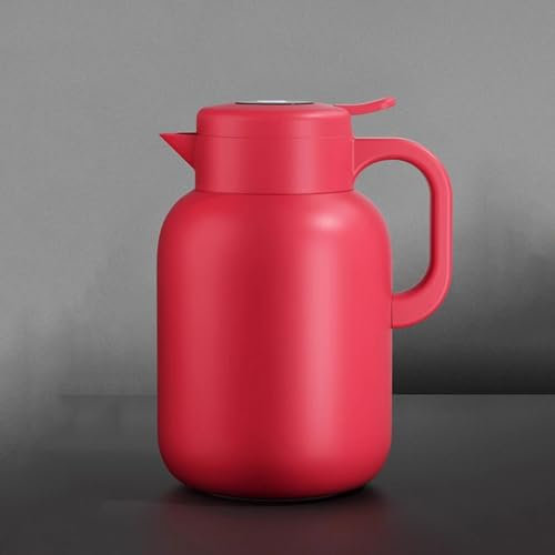 Cafetière isotherme à double paroi en acier inoxydable avec bouton pression sur le dessus pour liquides chauds, capacité de 2 L, bouilloire de récupération de couleur rouge