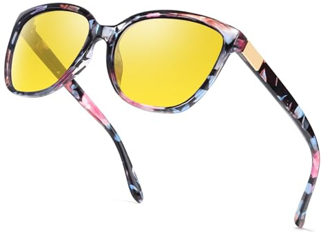SIPHEW Nachtsichtbrille Damen Klassische Nachtbrille zum Autofahren mit gelben polarisierten Gläsern Nachfahrbrille für Autofahrer